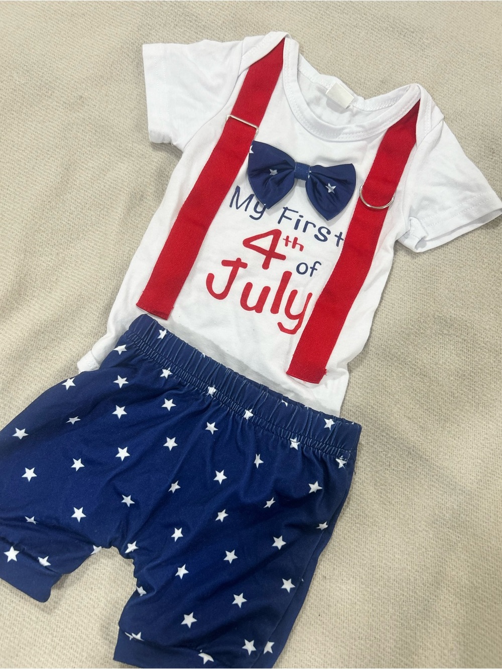 White and Red Baby Matching Set with Navy Bow